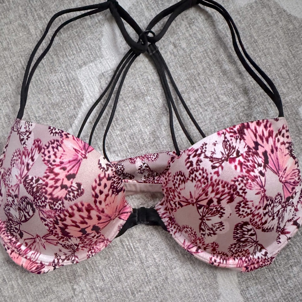 Victoria’s Secret Butterfly Floral Pink Strappy Push-Up Bra 32C No Signs of Wear